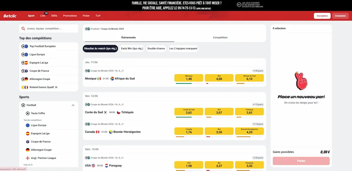 Interface Betclic